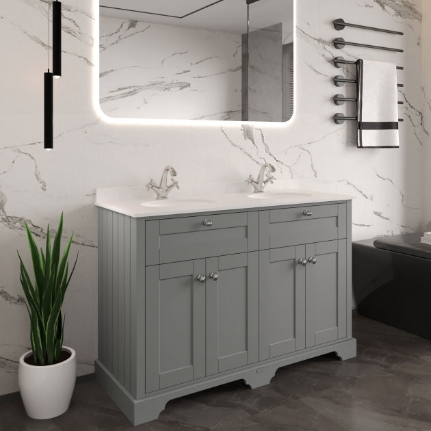 Crawford Old London Floor Standing Vanity Unit with 1TH White Marble Top Basin 1200mm Wide - Storm Grey