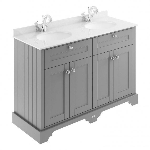 Crawford Old London Floor Standing Vanity Unit with 1TH White Marble Top Basin 1200mm Wide - Storm Grey