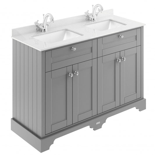 Crawford Old London Floor Standing Vanity Unit with 1TH White Double Marble Top Rectangular Basin 1220mm Wide - Storm Grey