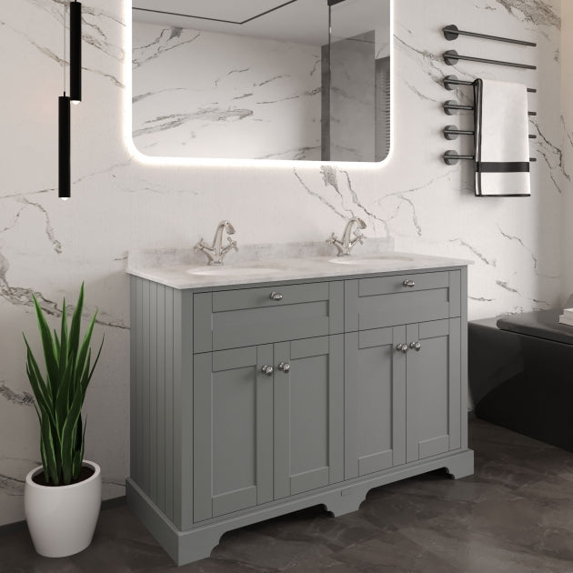 Crawford Old London Floor Standing Vanity Unit with 1TH Grey Marble Top Basin 1200mm Wide - Storm Grey