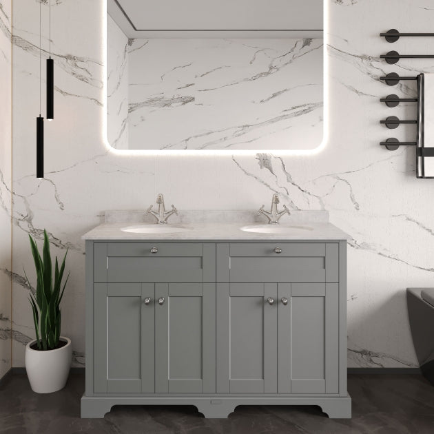 Crawford Old London Floor Standing Vanity Unit with 1TH Grey Marble Top Basin 1200mm Wide - Storm Grey