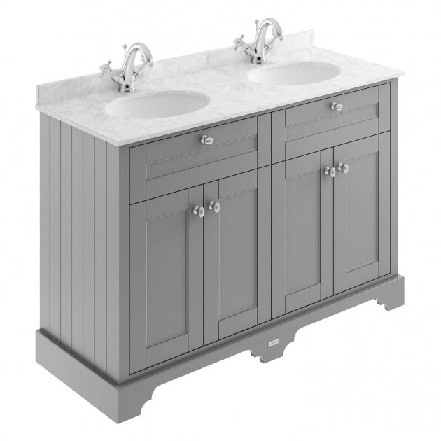 Crawford Old London Floor Standing Vanity Unit with 1TH Grey Marble Top Basin 1200mm Wide - Storm Grey