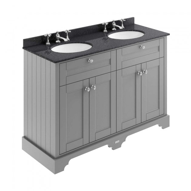 Crawford Old London Floor Standing Vanity Unit with 3TH Black Marble Top Basin 1200mm Wide - Storm Grey