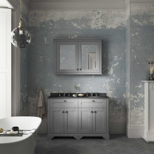 Crawford Old London Floor Standing Vanity Unit with 3TH Black Marble Top Basin 1200mm Wide - Storm Grey