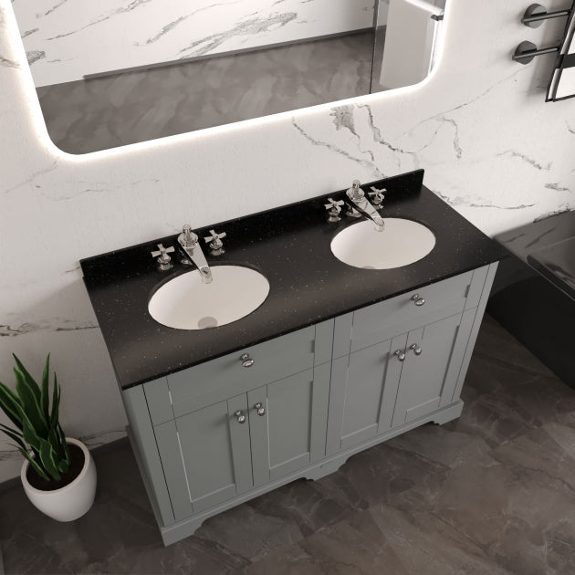 Crawford Old London Floor Standing Vanity Unit with 3TH Black Marble Top Basin 1200mm Wide - Storm Grey