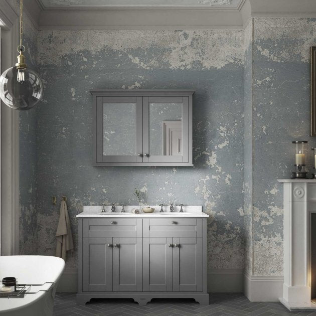 Crawford Old London Floor Standing Vanity Unit with 3TH White Marble Top Basin 1200mm Wide - Storm Grey