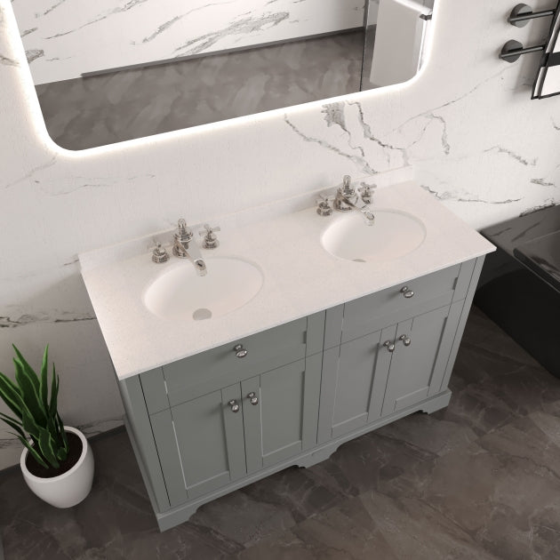 Crawford Old London Floor Standing Vanity Unit with 3TH White Marble Top Basin 1200mm Wide - Timeless Sand