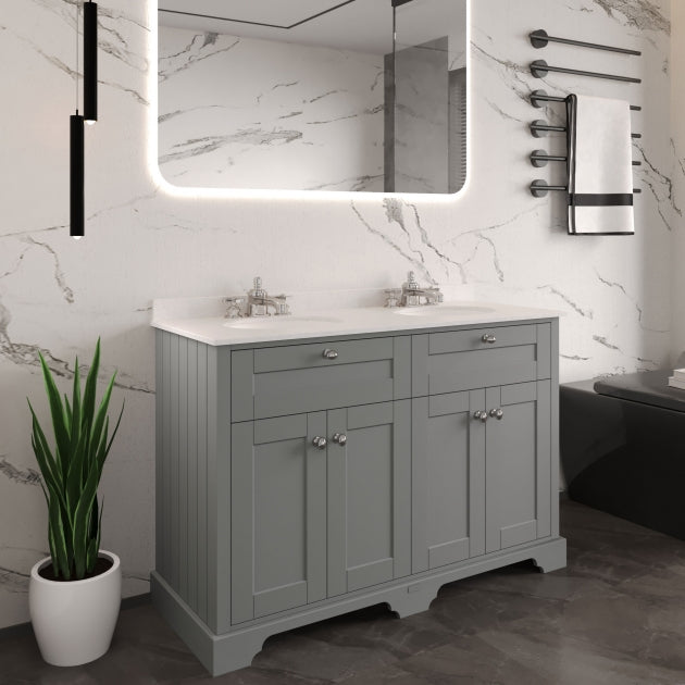 Crawford Old London Floor Standing Vanity Unit with 3TH White Marble Top Basin 1200mm Wide - Storm Grey