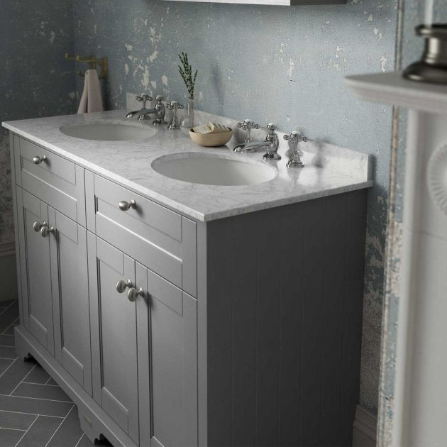 Crawford Old London Floor Standing Vanity Unit with 3TH Grey Marble Top Basin 1200mm Wide - Storm Grey