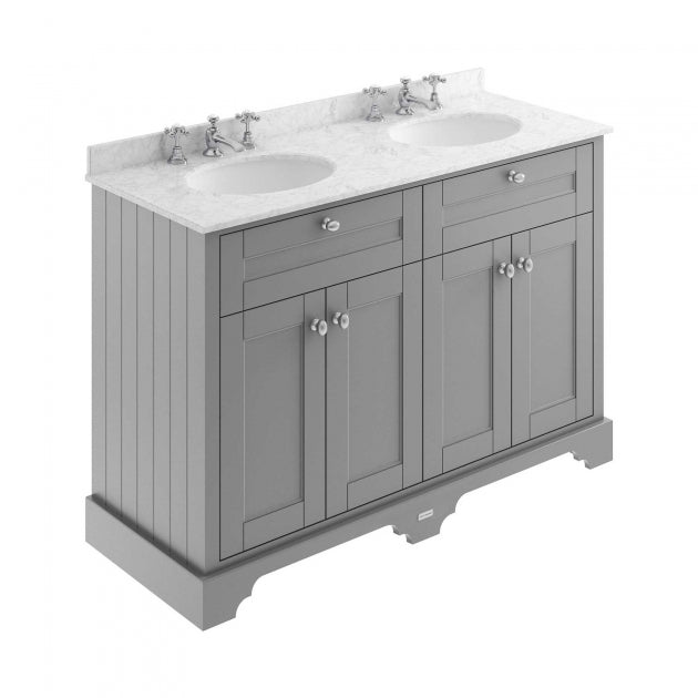 Crawford Old London Floor Standing Vanity Unit with 3TH Grey Marble Top Basin 1200mm Wide - Storm Grey