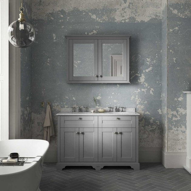 Crawford Old London Floor Standing Vanity Unit with 3TH Grey Marble Top Basin 1200mm Wide - Storm Grey