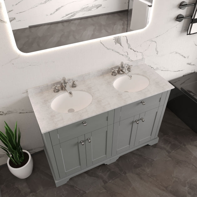 Crawford Old London Floor Standing Vanity Unit with 3TH Grey Marble Top Basin 1200mm Wide - Timeless Sand