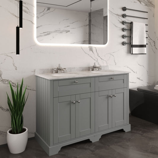 Crawford Old London Floor Standing Vanity Unit with 3TH Grey Marble Top Basin 1200mm Wide - Storm Grey