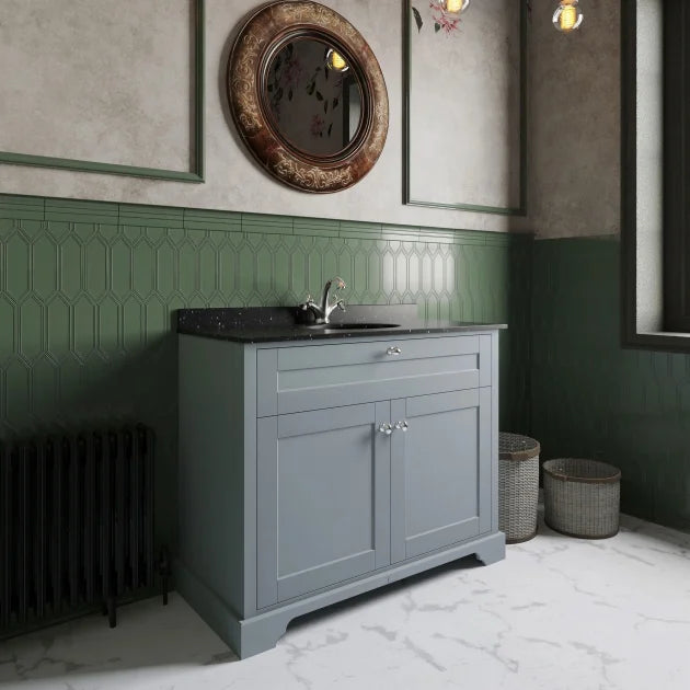 Crawford Old London Floor Standing Vanity Unit with 1TH Black Marble Top Basin 1000mm Wide - Hunter Green