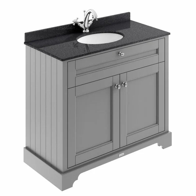 Crawford Old London Floor Standing Vanity Unit with 1TH Black Marble Top Basin 1000mm Wide - Storm Grey