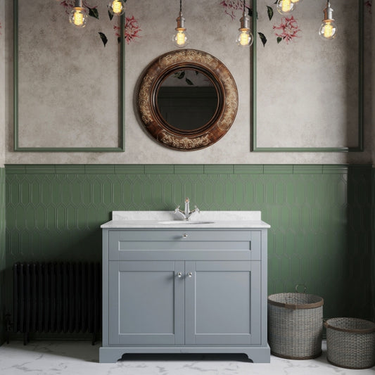 Crawford Old London Floor Standing Vanity Unit with 1TH White Marble Top Basin 1000mm Wide - Storm Grey