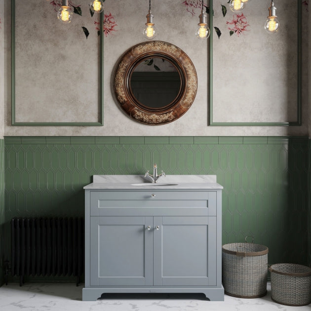 Crawford Old London Floor Standing Vanity Unit with 1TH Grey Marble Top Basin 1000mm Wide - Storm Grey