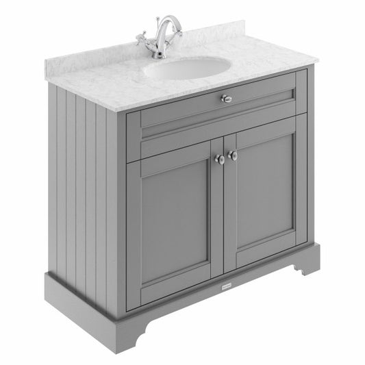 Crawford Old London Floor Standing Vanity Unit with 1TH Grey Marble Top Basin 1000mm Wide - Storm Grey