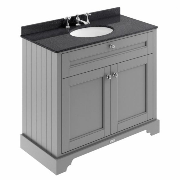 Crawford Old London Floor Standing Vanity Unit with 3TH Black Marble Top Basin 1000mm Wide - Storm Grey