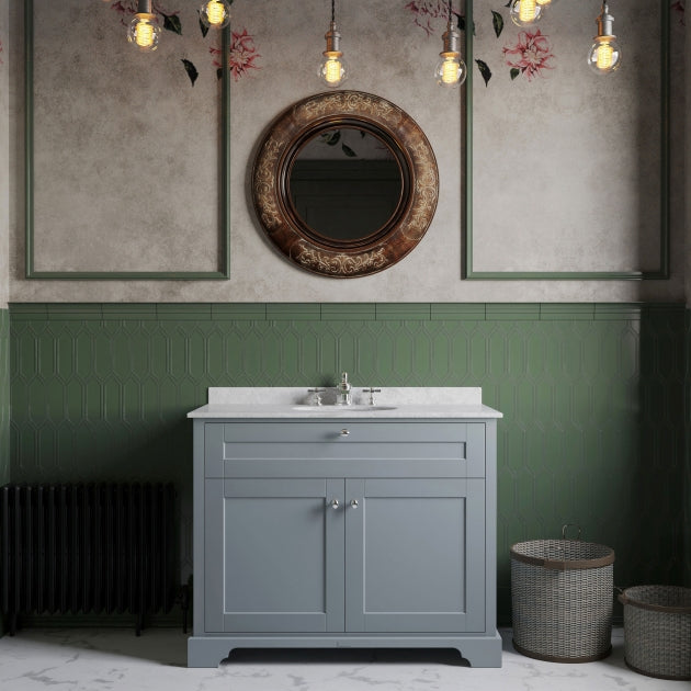 Crawford Old London Floor Standing Vanity Unit with 3TH White Marble Top Basin 1000mm Wide - Storm Grey