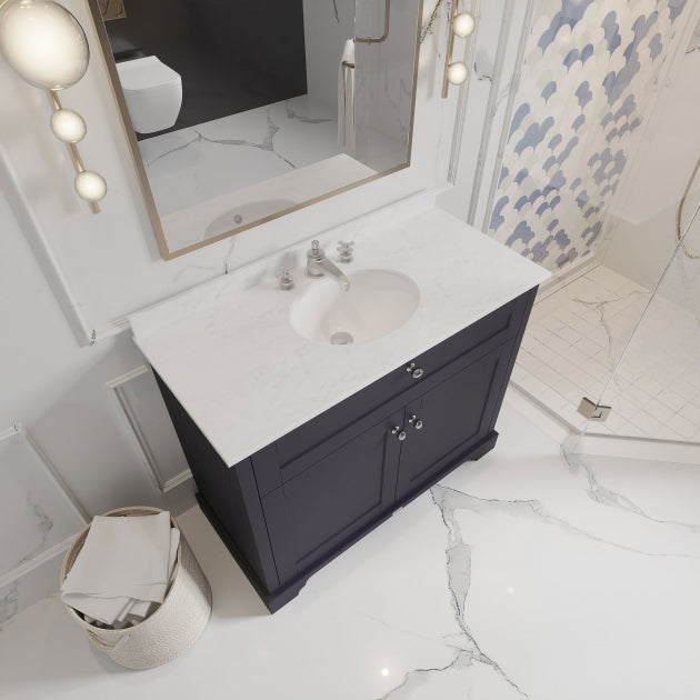 Crawford Old London Floor Standing Vanity Unit with 3TH White Marble Top Basin 1000mm Wide - Twilight Blue