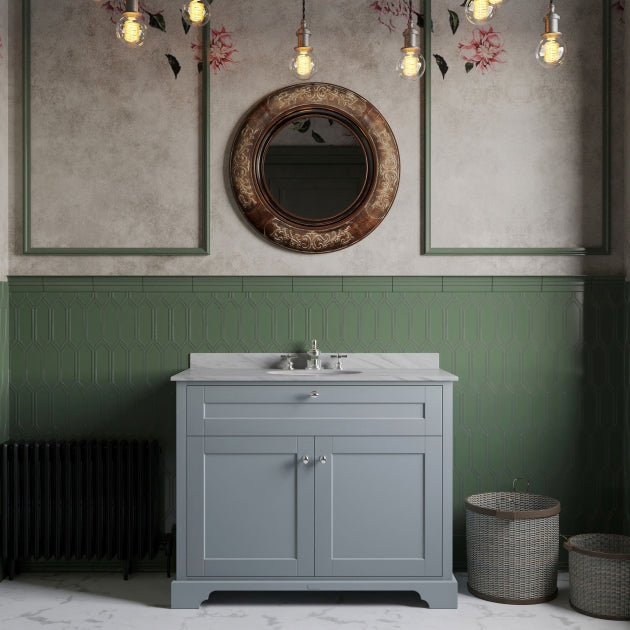 Crawford Old London Floor Standing Vanity Unit with 3TH Grey Marble Top Basin 1000mm Wide - Storm Grey