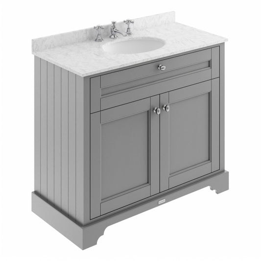 Crawford Old London Floor Standing Vanity Unit with 3TH Grey Marble Top Basin 1000mm Wide - Storm Grey