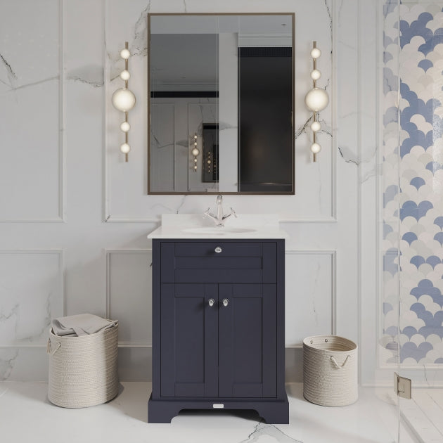 Crawford Old London Floor Standing Vanity Unit with 1TH White Marble Top Basin 600mm Wide - Twilight Blue