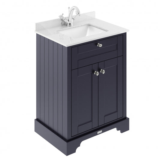 Crawford Old London Floor Standing Vanity Unit with 1TH White Marble Top Rectangular Basin 600mm Wide - Twilight Blue