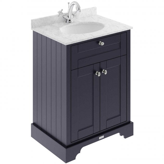 Crawford Old London Floor Standing Vanity Unit with 1TH Grey Marble Top Basin 600mm Wide - Twilight Blue