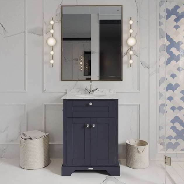 Crawford Old London Floor Standing Vanity Unit with 1TH Grey Marble Top Basin 600mm Wide - Twilight Blue