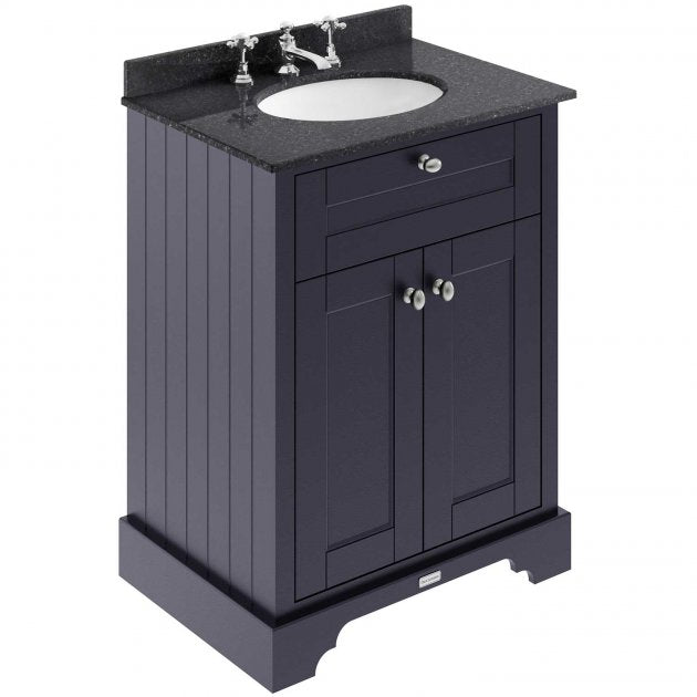 Crawford Old London Floor Standing Vanity Unit with 3TH Black Marble Top Basin 600mm Wide - Twilight Blue