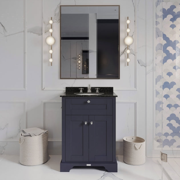 Crawford Old London Floor Standing Vanity Unit with 3TH Black Marble Top Basin 600mm Wide - Twilight Blue