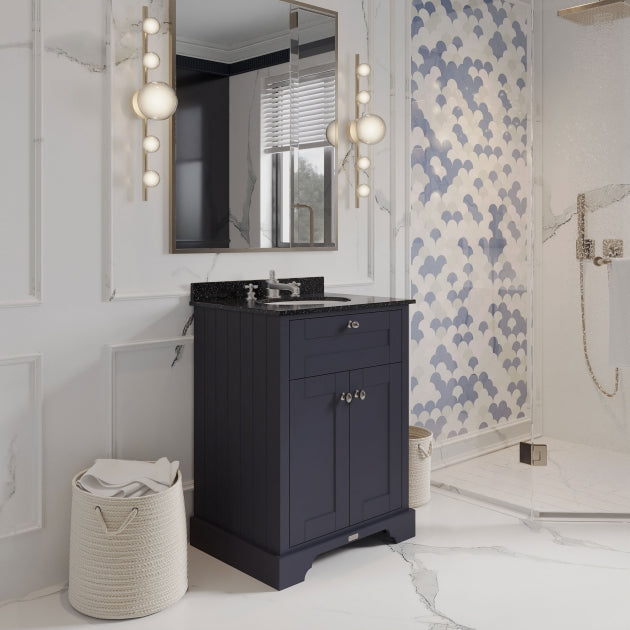 Crawford Old London Floor Standing Vanity Unit with 3TH Black Marble Top Basin 600mm Wide - Twilight Blue