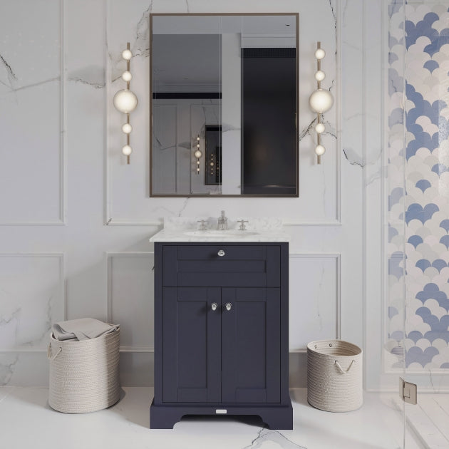 Crawford Old London Floor Standing Vanity Unit with 3TH Grey Marble Top Basin 600mm Wide - Twilight Blue