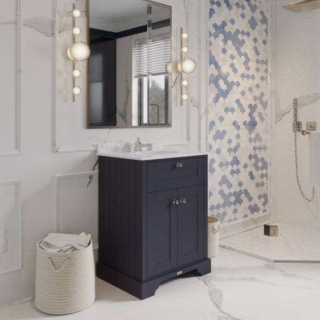 Crawford Old London Floor Standing Vanity Unit with 3TH Grey Marble Top Basin 600mm Wide - Twilight Blue