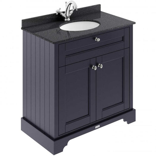 Crawford Old London Floor Standing Vanity Unit with 1TH Black Marble Top Basin 800mm Wide - Twilight Blue