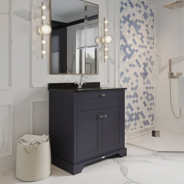 Crawford Old London Floor Standing Vanity Unit with 1TH Black Marble Top Basin 800mm Wide - Twilight Blue