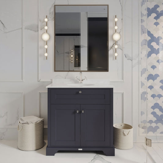 Crawford Old London Floor Standing Vanity Unit with 1TH White Marble Top Basin 800mm Wide - Twilight Blue