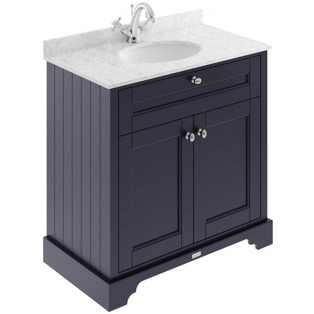 Crawford Old London Floor Standing Vanity Unit with 1TH Grey Marble Top Basin 800mm Wide - Twilight Blue