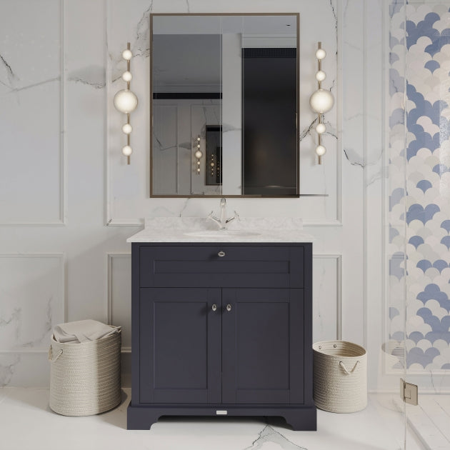 Crawford Old London Floor Standing Vanity Unit with 1TH Grey Marble Top Basin 800mm Wide - Twilight Blue