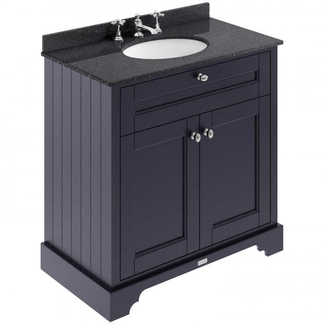 Crawford Old London Floor Standing Vanity Unit with 3TH Black Marble Top Basin 800mm Wide - Twilight Blue