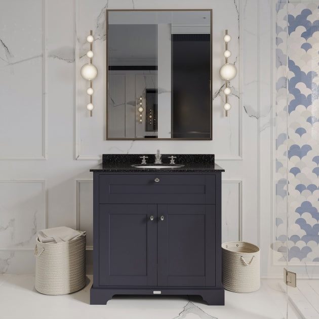 Crawford Old London Floor Standing Vanity Unit with 3TH Black Marble Top Basin 800mm Wide - Twilight Blue