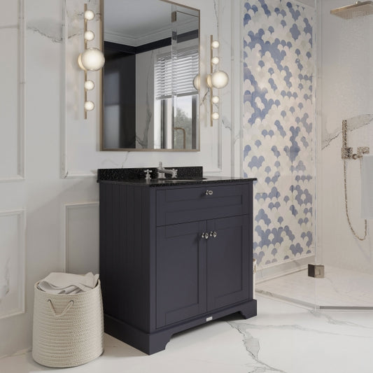 Crawford Old London Floor Standing Vanity Unit with 3TH Black Marble Top Basin 800mm Wide - Twilight Blue