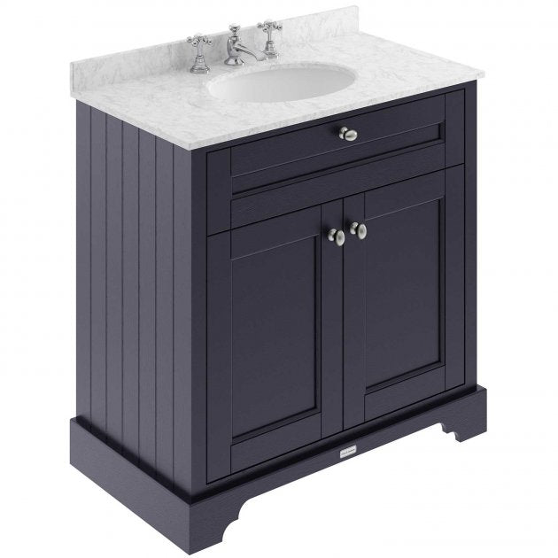 Crawford Old London Floor Standing Vanity Unit with 3TH Grey Marble Top Basin 800mm Wide - Twilight Blue