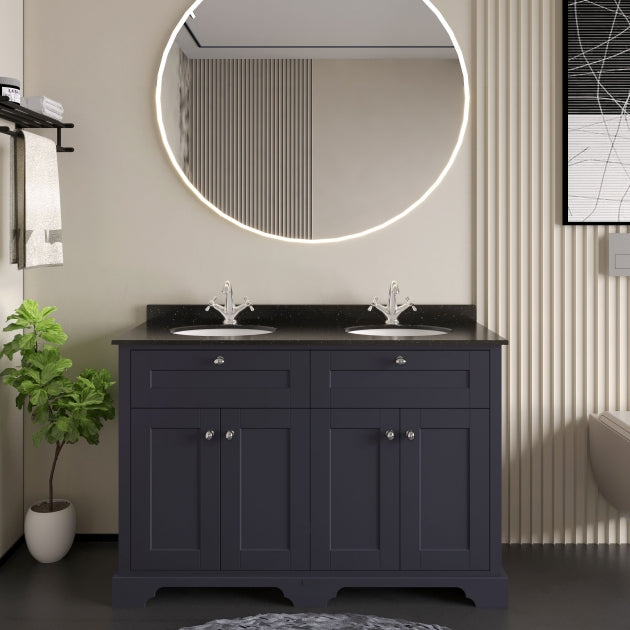 Crawford Old London Floor Standing Vanity Unit with 1TH Black Marble Top Basin 1200mm Wide - Twilight Blue