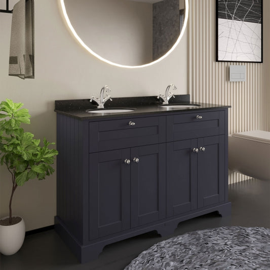 Crawford Old London Floor Standing Vanity Unit with 1TH Black Marble Top Basin 1200mm Wide - Twilight Blue