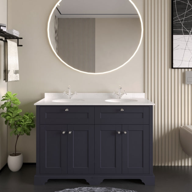 Crawford Old London Floor Standing Vanity Unit with 1TH White Marble Top Basin 1200mm Wide - Twilight Blue