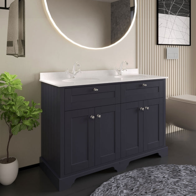 Crawford Old London Floor Standing Vanity Unit with 1TH White Marble Top Basin 1200mm Wide - Twilight Blue