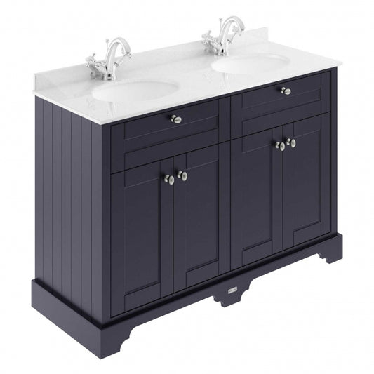 Crawford Old London Floor Standing Vanity Unit with 1TH White Marble Top Basin 1200mm Wide - Twilight Blue